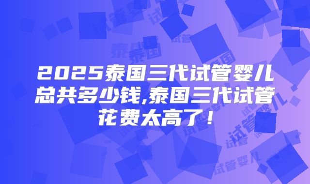 2025泰国三代试管婴儿总共多少钱,泰国三代试管花费太高了!