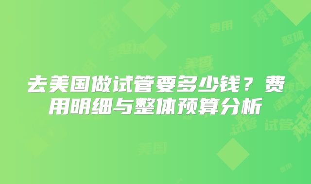 去美国做试管要多少钱？费用明细与整体预算分析