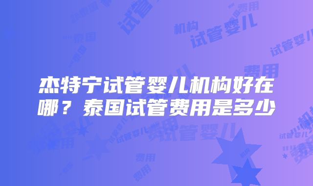 杰特宁试管婴儿机构好在哪?泰国试管费用是多少