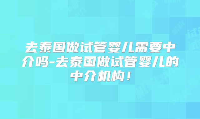 去泰国做试管婴儿需要中介吗-去泰国做试管婴儿的中介机构！