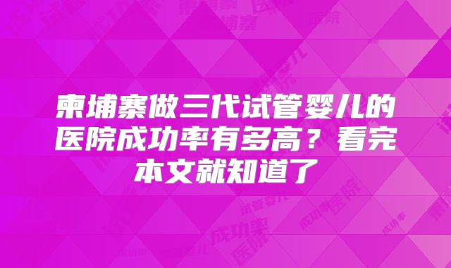 柬埔寨做三代试管婴儿的医院成功率有多高？看完本文就知道了
