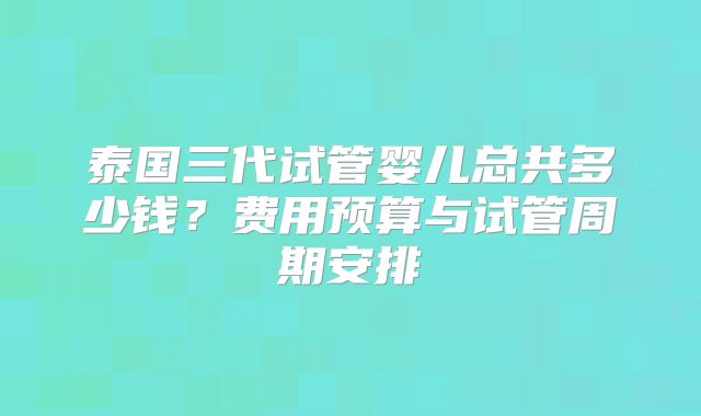 泰国三代试管婴儿总共多少钱？费用预算与试管周期安排