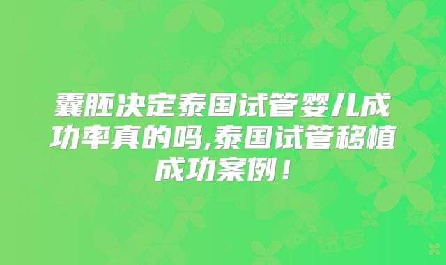 囊胚决定泰国试管婴儿成功率真的吗,泰国试管移植成功案例!