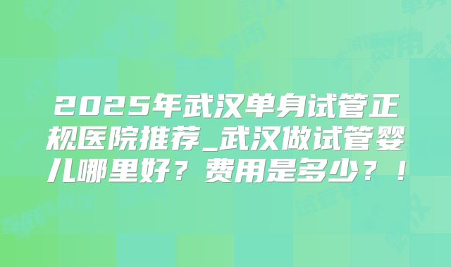 2025年武汉单身试管正规医院推荐_武汉做试管婴儿哪里好？费用是多少？！