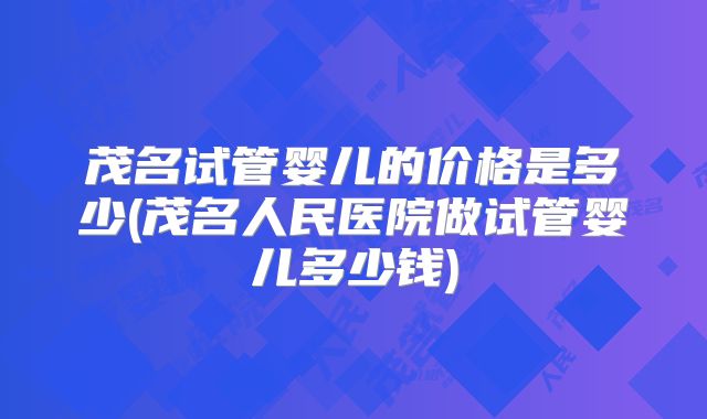 茂名试管婴儿的价格是多少(茂名人民医院做试管婴儿多少钱)