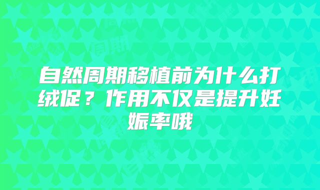 自然周期移植前为什么打绒促？作用不仅是提升妊娠率哦