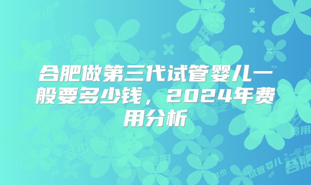 合肥做第三代试管婴儿一般要多少钱,2024年费用分析