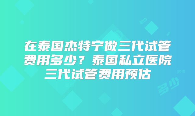 在泰国杰特宁做三代试管费用多少？泰国私立医院三代试管费用预估