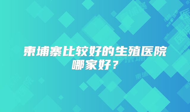 柬埔寨比较好的生殖医院哪家好？