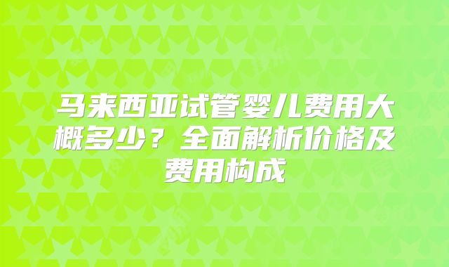 马来西亚试管婴儿费用大概多少？全面解析价格及费用构成