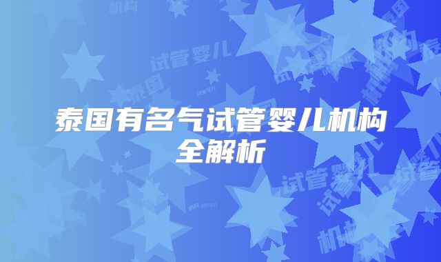 泰国有名气试管婴儿机构全解析
