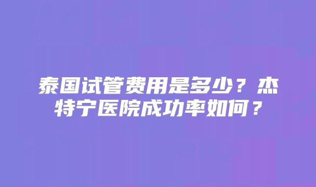 泰国试管费用是多少？杰特宁医院成功率如何？