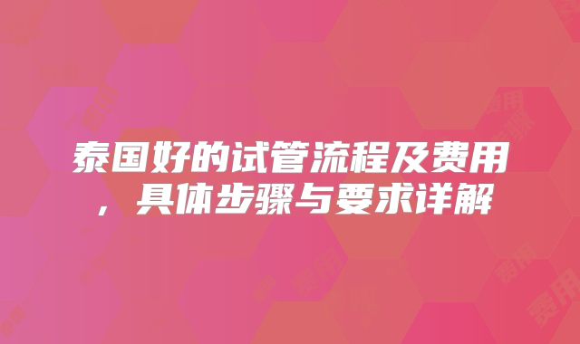 泰国好的试管流程及费用，具体步骤与要求详解