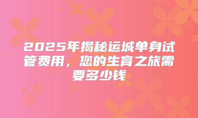 2025年揭秘运城单身试管费用,您的生育之旅需要多少钱