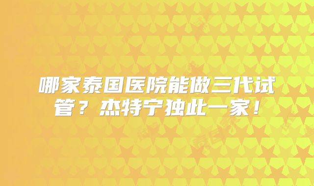 哪家泰国医院能做三代试管？杰特宁独此一家！