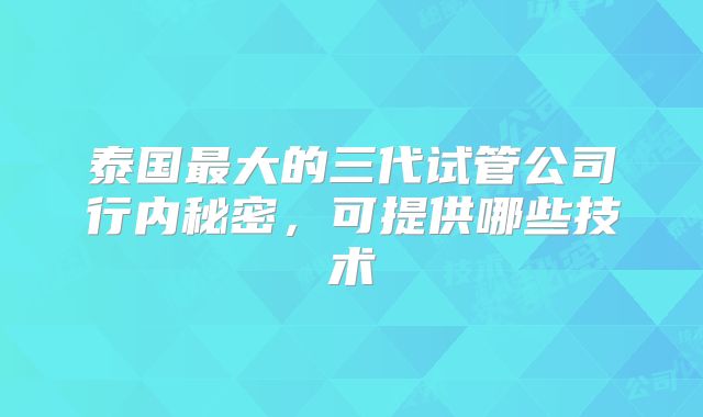 泰国最大的三代试管公司行内秘密，可提供哪些技术
