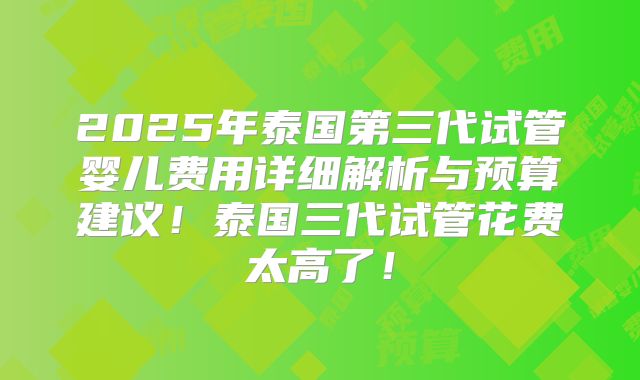 2025年泰国第三代试管婴儿费用详细解析与预算建议！泰国三代试管花费太高了！