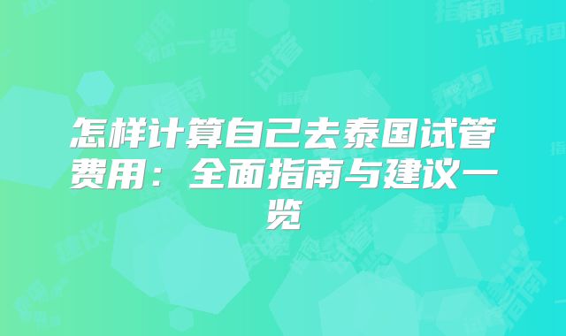 怎样计算自己去泰国试管费用:全面指南与建议一览