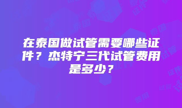 在泰国做试管需要哪些证件？杰特宁三代试管费用是多少？