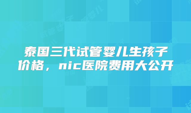 泰国三代试管婴儿生孩子价格，nic医院费用大公开