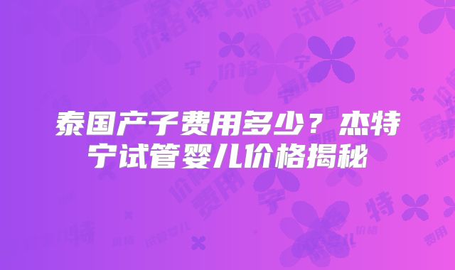 泰国产子费用多少？杰特宁试管婴儿价格揭秘
