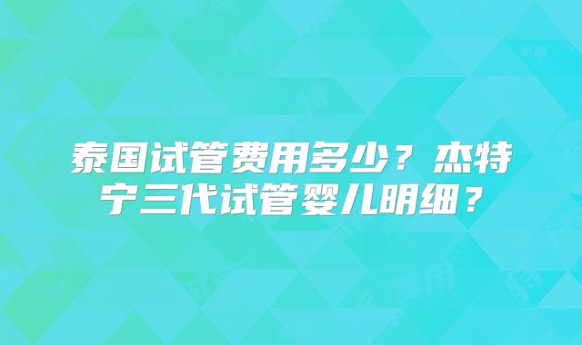 泰国试管费用多少?杰特宁三代试管婴儿明细?