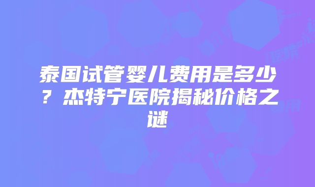 泰国试管婴儿费用是多少？杰特宁医院揭秘价格之谜