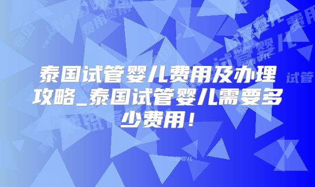 泰国试管婴儿费用及办理攻略_泰国试管婴儿需要多少费用!