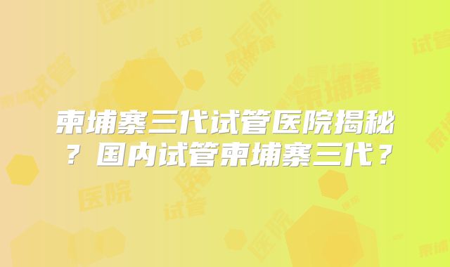 柬埔寨三代试管医院揭秘？国内试管柬埔寨三代？
