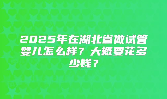 2025年在湖北省做试管婴儿怎么样？大概要花多少钱？