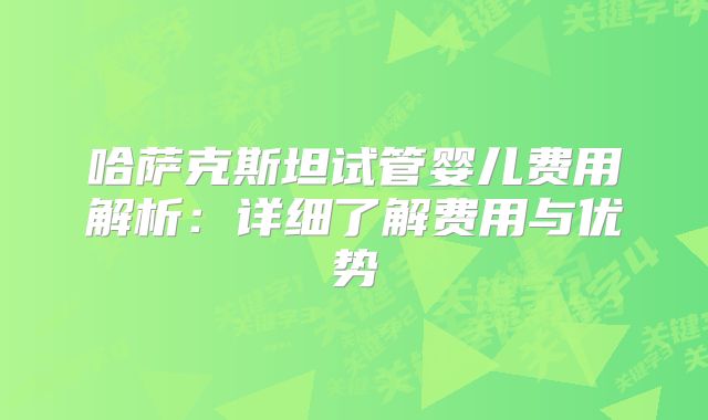 哈萨克斯坦试管婴儿费用解析：详细了解费用与优势