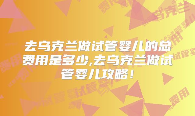 去乌克兰做试管婴儿的总费用是多少,去乌克兰做试管婴儿攻略!