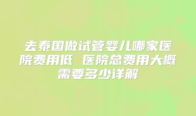 去泰国做试管婴儿哪家医院费用低 医院总费用大概需要多少详解