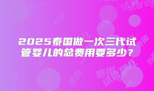2025泰国做一次三代试管婴儿的总费用要多少？