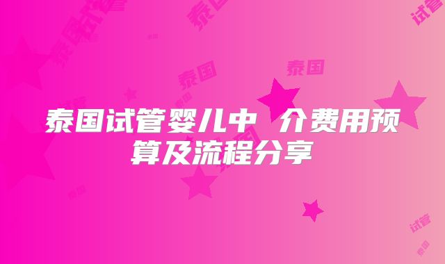 泰国试管婴儿中 介费用预算及流程分享
