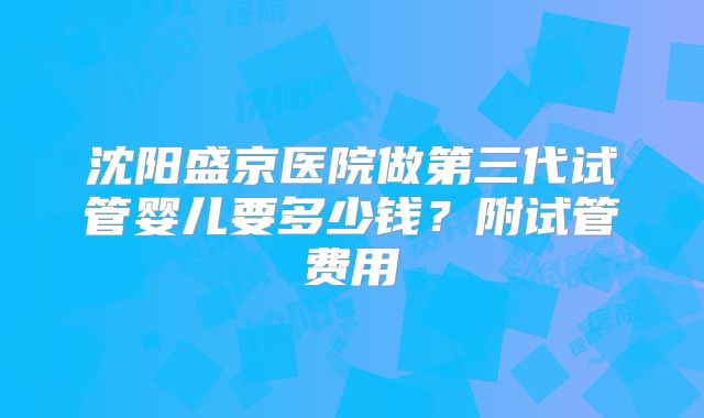 沈阳盛京医院做第三代试管婴儿要多少钱?附试管费用