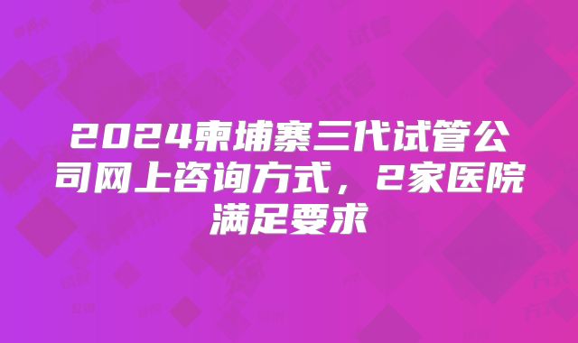 2024柬埔寨三代试管公司网上咨询方式，2家医院满足要求