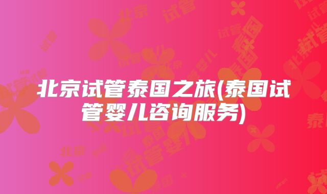 北京试管泰国之旅(泰国试管婴儿咨询服务)