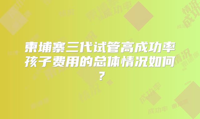 柬埔寨三代试管高成功率孩子费用的总体情况如何？