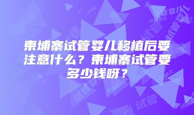 柬埔寨试管婴儿移植后要注意什么？柬埔寨试管要多少钱呀？