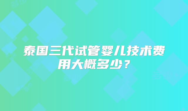 泰国三代试管婴儿技术费用大概多少?