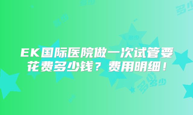 EK国际医院做一次试管要花费多少钱？费用明细！