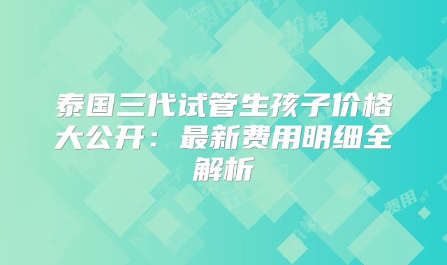 泰国三代试管生孩子价格大公开：最新费用明细全解析
