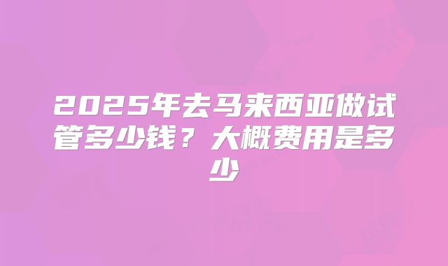 2025年去马来西亚做试管多少钱?大概费用是多少