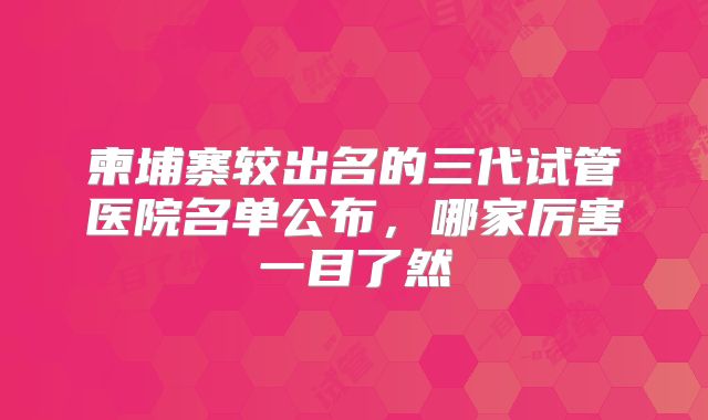 柬埔寨较出名的三代试管医院名单公布，哪家厉害一目了然