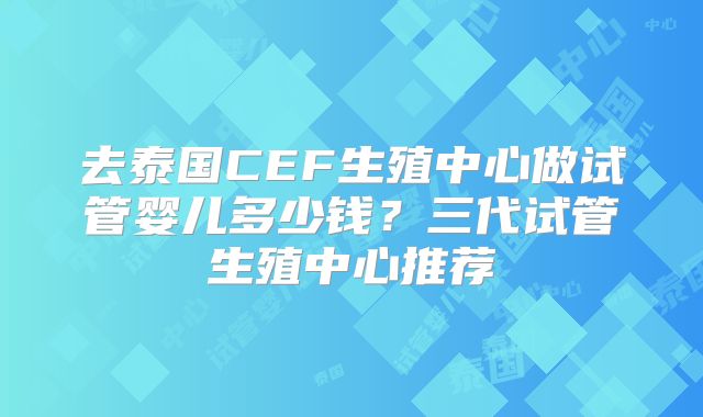 去泰国CEF生殖中心做试管婴儿多少钱？三代试管生殖中心推荐