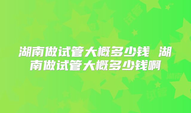 湖南做试管大概多少钱 湖南做试管大概多少钱啊