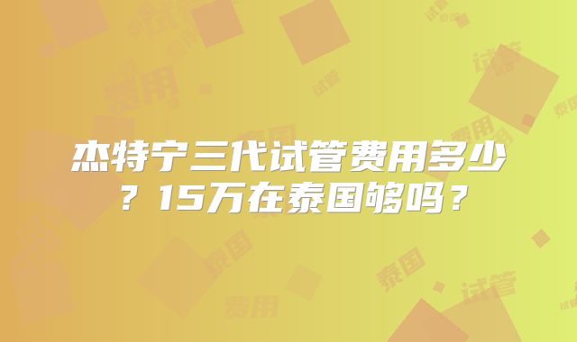 杰特宁三代试管费用多少？15万在泰国够吗？