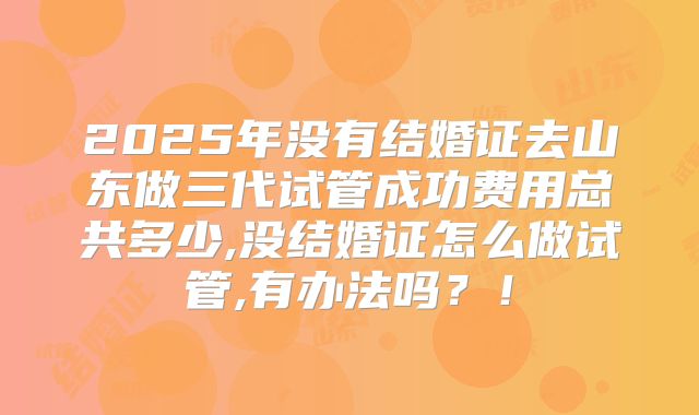 2025年没有结婚证去山东做三代试管成功费用总共多少,没结婚证怎么做试管,有办法吗?!