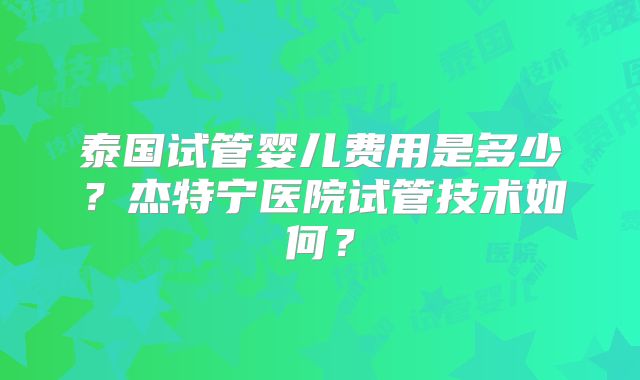 泰国试管婴儿费用是多少？杰特宁医院试管技术如何？